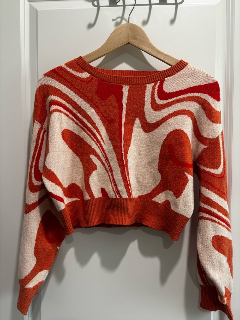 Altar'd State Orange and Cream Swirl Crop Crewneck Sweater